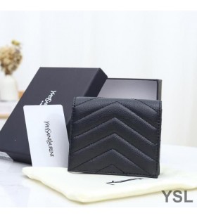 Yves Saint Laurent Monogram Klaff Kortet Tilfelle I Slipt Matelasse Skinn Sort/Sølv