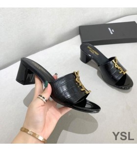 Yves Saint Laurent Monogram Hæler Lysbilder I Alligator Preget Skinn Sort