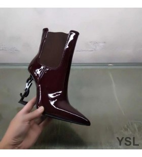 Yves Saint Laurent Opyum Sokker I Patent Skinn med Sort Hæl Burgunder