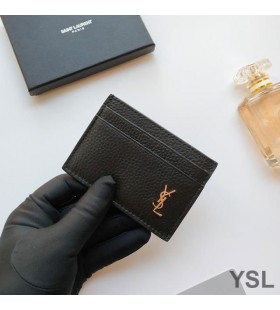 Yves Saint Laurent Små Monogram-Kortet Tilfelle I Kornet Skinn Sort/Gull