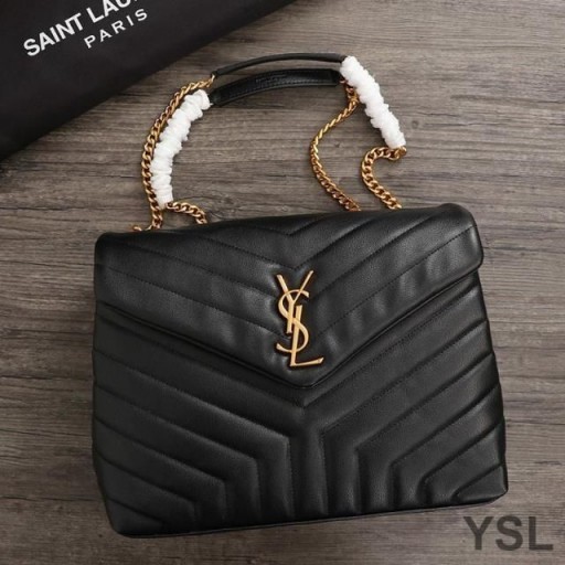 Torba-łańcuch Yves Saint Laurent Medium Loulou ze skóry naturalnej Y Matelasse Czarny/złoty kolor