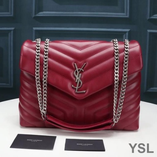 Torba-łańcuch Yves Saint Laurent Medium Loulou ze skóry Y Matelasse Czerwony/srebrny