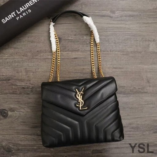 Mała torba-łańcuch Yves Saint Laurent Loulou Ze skóry Y Matelasse Czarny/złoty kolor