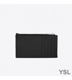 Etui na karty Yves Saint Laurent Fragments Na zamek Z Ziarnistej skóry Matelasse Czarny/Srebrny