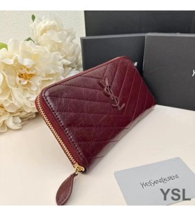 Duży portfel Cassandra od Yves Saint Laurent na zamek Z Karbowanej skóry naturalnej w kolorze Bordowym