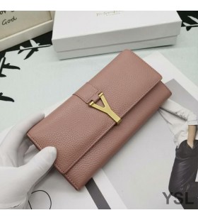 Duży portfel Yves Saint Laurent z zaworem Y-Ligne Z Ziarnistej skóry Różowy/Złoty kolor