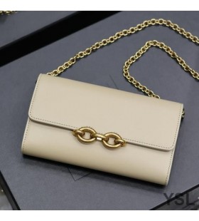 Portfel na łańcuchu Yves Saint Laurent Le Maillon Z Błyszczącej Skóry Beżu