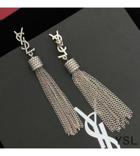 Yves Saint Laurent Loulou Earrings With Chain Tassels In Hammered Metal Silver