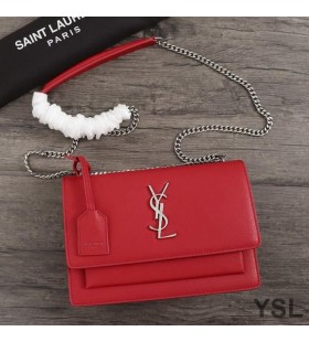 Torba Yves Saint Laurent Medium Sunset Na łańcuchu Z teksturowanej skóry Czerwony/srebrny