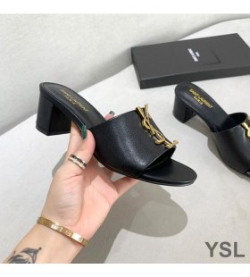 Sandały Na Obcasie Z Monogramem Yves Saint Laurent Z Cielęcej Skóry W Kolorze Czarnym