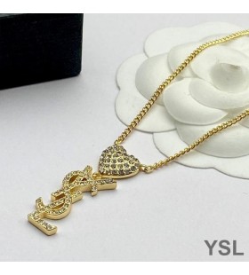 Naszyjnik Yves Saint Laurent Opyum Heart Z Metalu i Kryształowej Złota