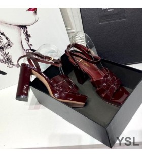 Sandały na platformie marki Yves Saint Laurent Tribute Z Lakierowanej skóry w Kolorze Bordowym