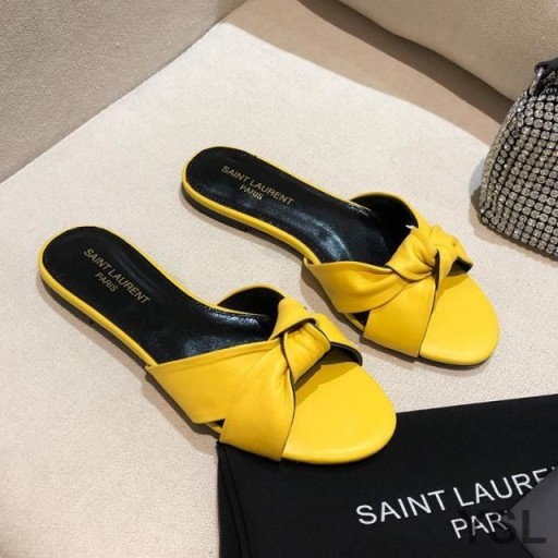 Yves Saint Laurent Bianca Slide-Uri În Piele Netedă Galben
