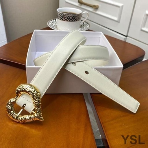 Yves Saint Laurent Inima Curea Din Piele Nappa Alb/Aur