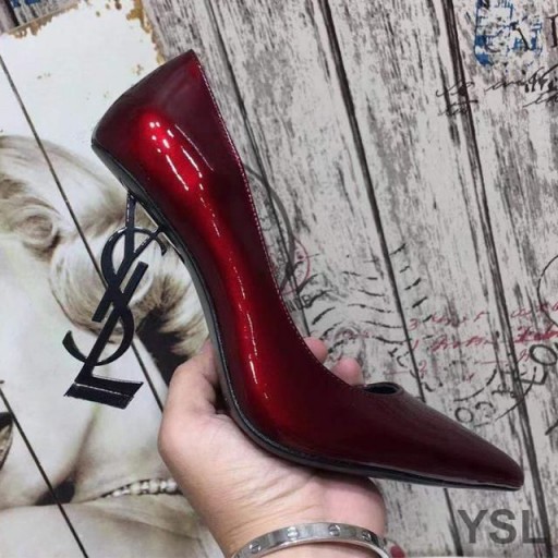 Yves Saint Laurent Opyum Pompe de Brevete din Piele Neagra cu Toc Visiniu