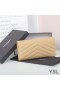 Yves Saint Laurent Mare Monograma Flap Wallet În Granulat Matelasse Din Piele De Caise/Aur