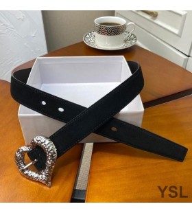 Yves Saint Laurent Inima Curea Din Piele De Căprioară Negru/Argintiu