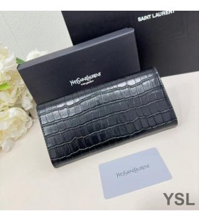 Yves Saint Laurent Mare Cassandra Deconstrui Portofel Bifold În Crocodil Relief Din Piele Negru