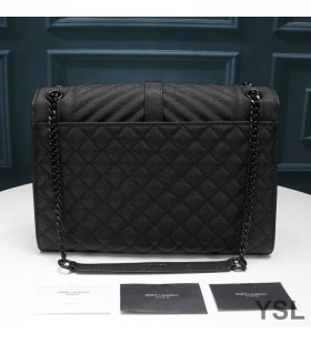 Yves Saint Laurent Plic Mare Lanț Sac În Amestec Granulat Matelasse Din Piele Negru