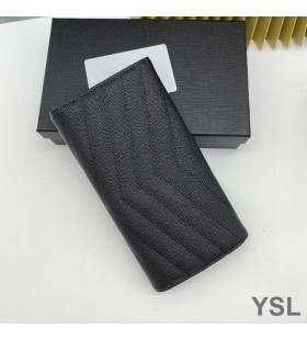 Yves Saint Laurent Mare Monograma Flap Wallet În Granulat Matelasse Piele Negru/Auriu