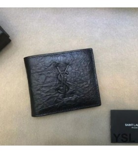 Yves Saint Laurent Monograma Est/Vest Portofelul În Crocodil Relief Din Piele Negru