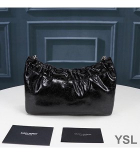 Yves Saint Laurent Pac Pac Ruched Hobo Geantă Din Piele Netedă Negru