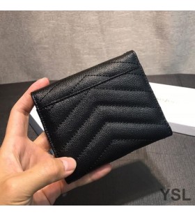 Yves Saint Laurent Plic Mic Trifold Wallet În Granulat Matelasse Piele Negru/Auriu