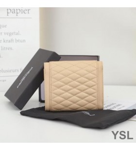 Yves Saint Laurent Mici Gaby Trifold Wallet În Matlasat Piele De Miel Cu Caise/Aur
