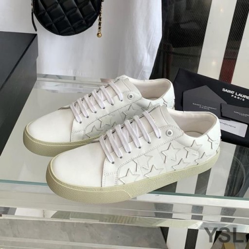 Yves Saint Laurent Súd Klasické Tenisky Vo Hviezdach Vyšívané Koža Biela