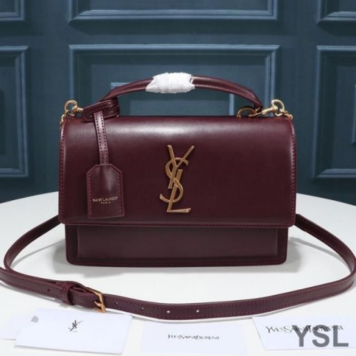 Yves Saint Laurent Stredné Západ Slnka Aktovka V Hladkej Usne Burgundsko/Gold