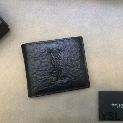 Yves Saint Laurent Monogram Na Východ/Západ Peňaženky V Krokodíla Plastický Kožené Čierne