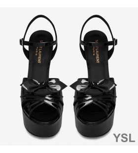 Yves Saint Laurent Candy Platformu Sandále V lakovanej Kože s Lukom Uzla Čierna