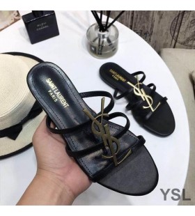 Yves Saint Laurent Cassandra Listov V Lakovanej Kože Black/Gold
