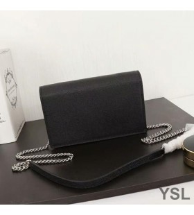 Yves Saint Laurent Kate Reťazca Peňaženka s Strapec V Texturovaného Kože Čierna/Strieborná