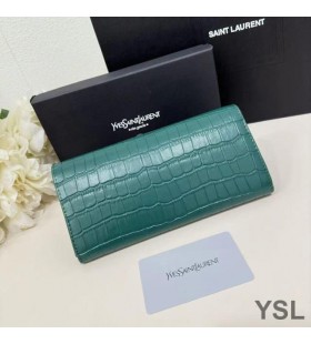 Yves Saint Laurent Veľké Cassandra Rozložiť Bifold Peňaženky V Krokodíla Plastický Kožené Zelená