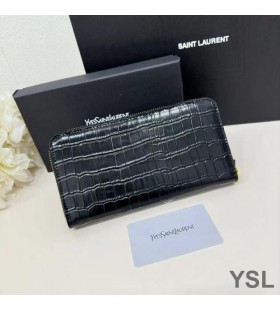 Yves Saint Laurent Veľké Cassandra Rozložiť Zips Okolo Peňaženky V Krokodíla Plastický Kožené Čierne
