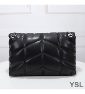 Yves Saint Laurent Stredné Loulou Puffer Taška V Prešívaný Jahňacie Čierna/Strieborná