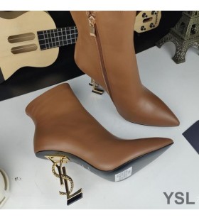 Yves Saint Laurent Opyum Členková Obuv V Hladkej Usne S Bronz Had Päty Hnedá