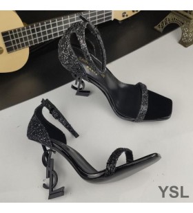 Yves Saint Laurent Opyum Sandále V Lesk Kože s Čiernymi Päty Čierna