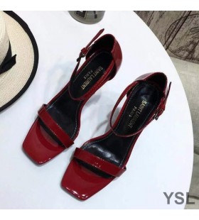 Yves Saint Laurent Opyum Sandále V lakovanej Kože s Čiernymi Päty Červená