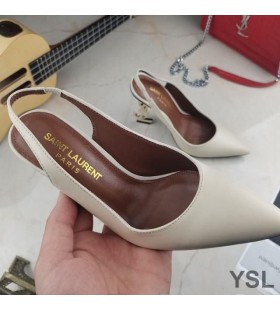 Yves Saint Laurent Opyum Slingback Čerpadlá V Hladkej Usne s Zlata Päty Béžová