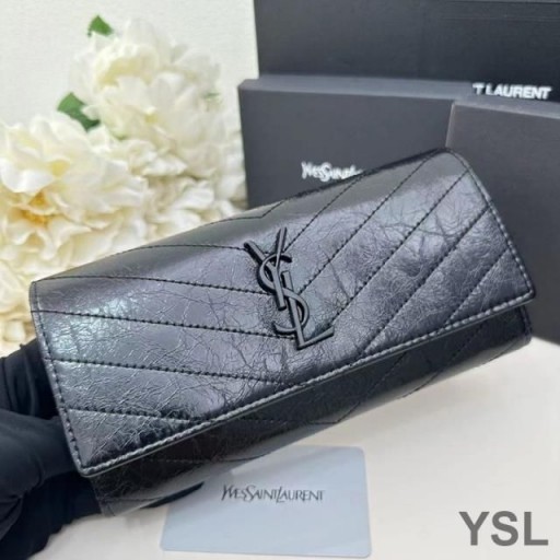 Yves Saint Laurent 큰 Cassandra 이중 지갑에 남기고 미니바 Leather Black