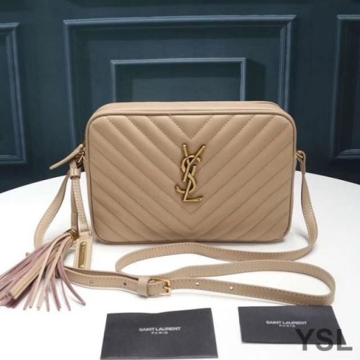 Yves Saint Laurent 루 카메라 가방에는 미니바는 가죽 살구/골드