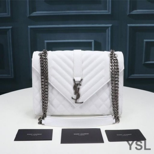 Yves Saint Laurent 중간 봉투 체인 가방이 혼합된 가죽 미니바 White/Silver