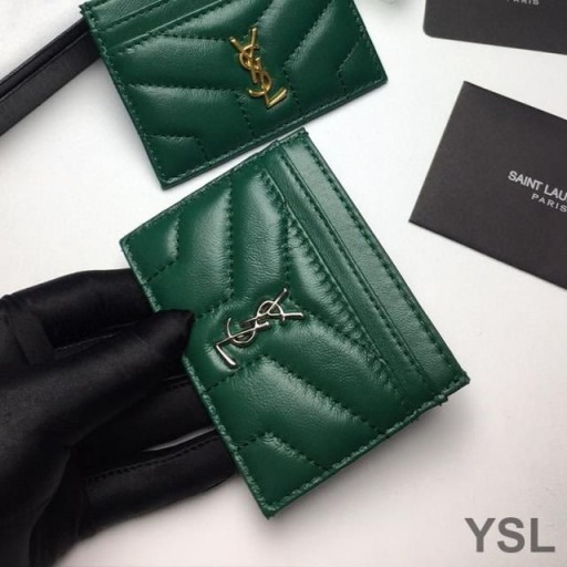 Yves Saint Laurent 카드 케이스 모노그램에는 미니바 램스킨 녹색/은색