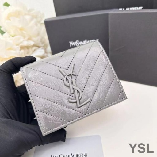 Yves Saint Laurent 작은 카산드라는 이중 지갑에 남기고 미니바 가죽 Grey
