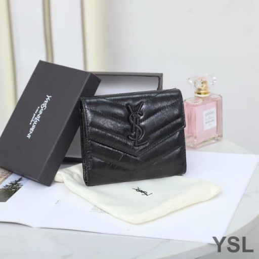 Yves Saint Laurent 작은 모노그램 삼중 지갑에 남기고 미니바 Leather Black
