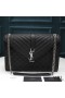 Yves Saint Laurent 큰 봉투 체인 가방이 혼합된 가죽 미니바 Black/Silver
