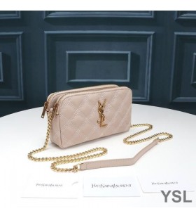 Yves Saint Laurent ë²  ë”ë¸” ì§€í¼ ì£¼ë¨¸ë‹ˆì— ë‹¤ì´ì•„ëª¬ë“œ í€¼íŒ… ëž¨ìŠ¤í‚¨ ì‚´êµ¬/ê³¨ë“œ