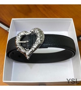 Yves Saint Laurent 심 벨트에서 그레인 가죽 블랙/실버